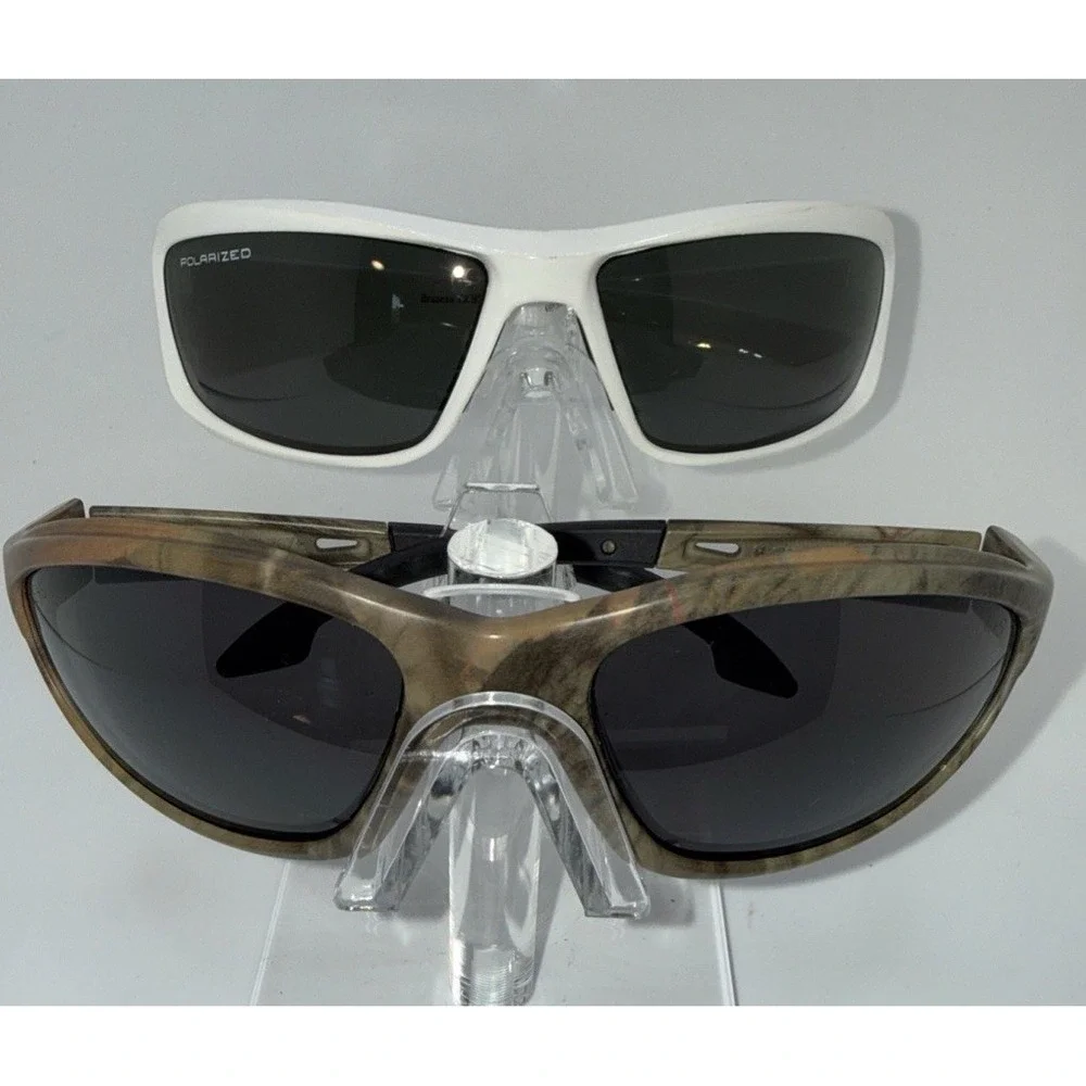 2 pairs Edge Eyewear Polarized Wrap Sunglasses White Brazeau & Camo Dakura